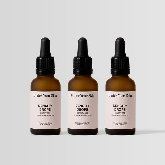 Set of three bottles of Density Drops for hair thickening treatment